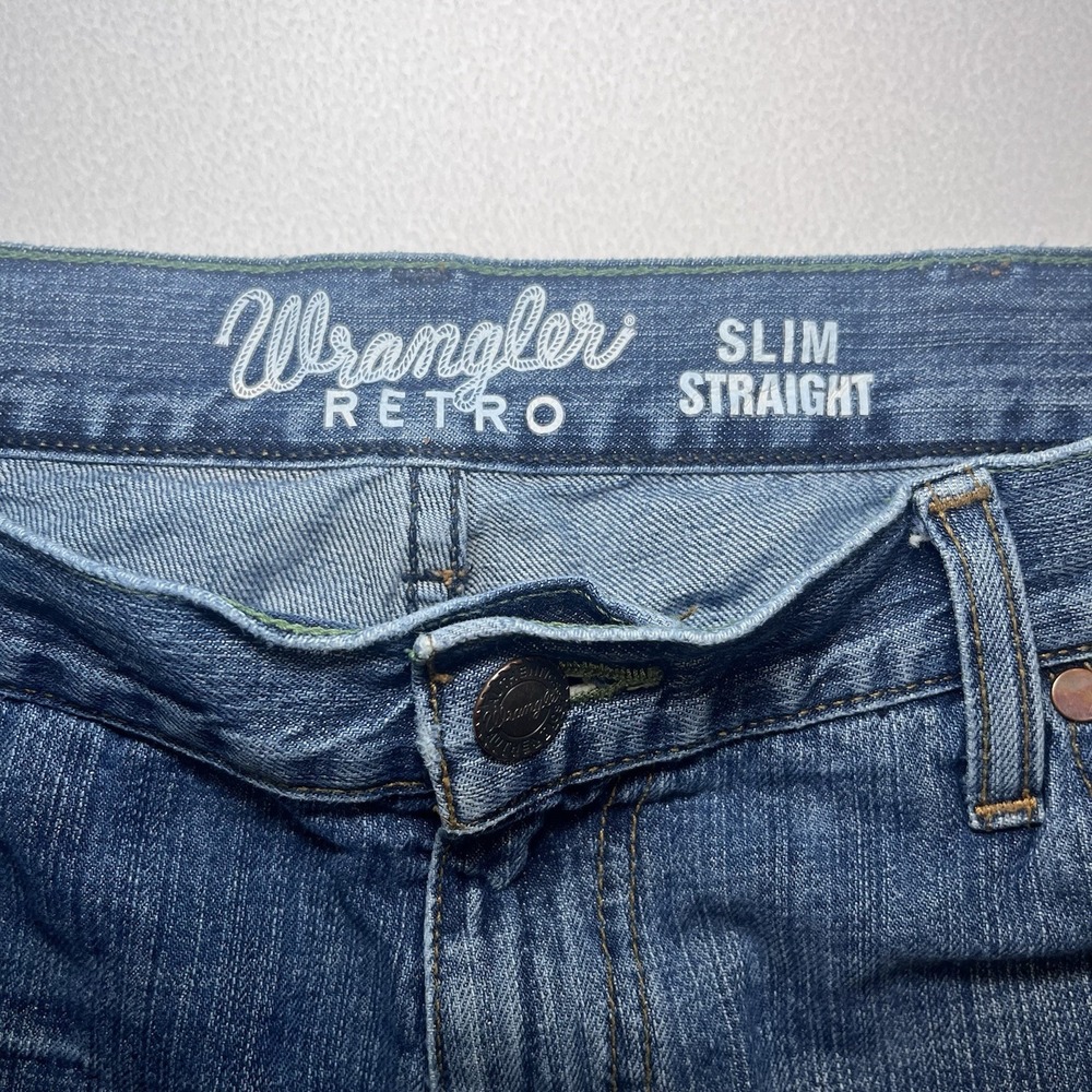 Wrangler Retro Men's Slim Straight Blue Denim Jeans 36x34 88MWZDK Stretch Cowboy - Picture 7 of 12